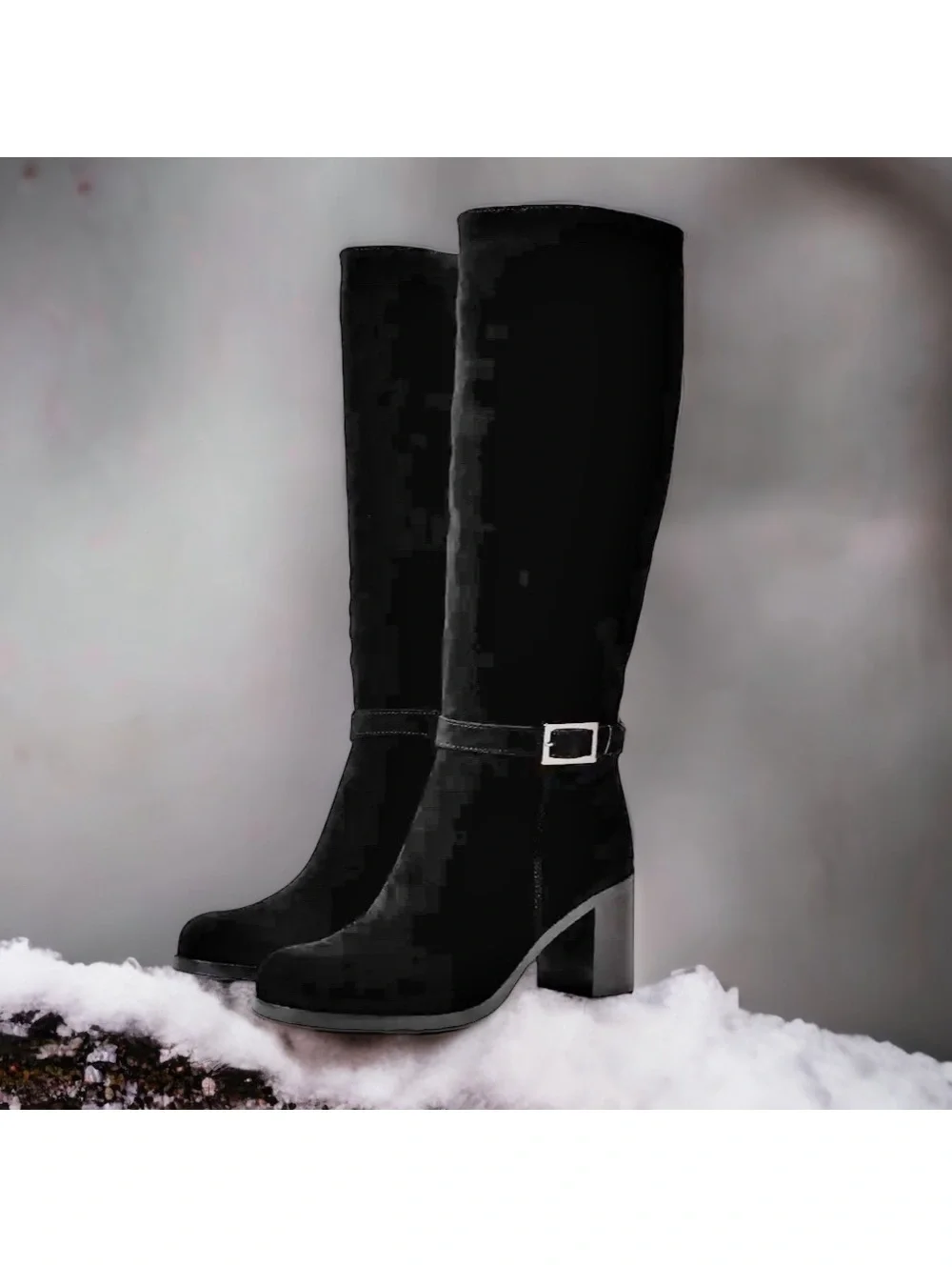 NWT La Canadienne Paul Buckled High Heel Boots, Black Size 7.5M New in Box